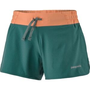 Patagonia Women's Nine Trails Shorts 4" Size Small Teal Peach Running Outdoor